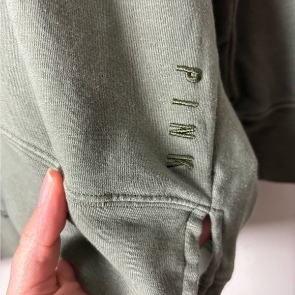 PINK VICTORIA SECRET • Women’s Olive Green Relaxed Fit Cowl Neck Sweatshirt Sz S - Picture 5 of 6